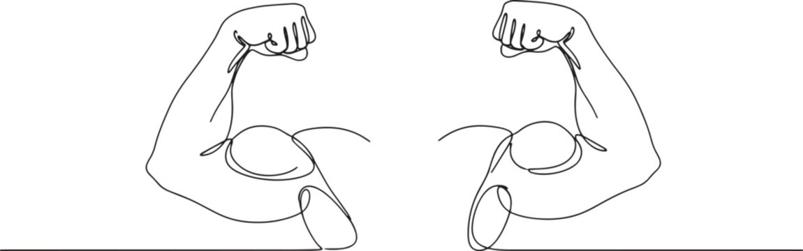 Powerful continuous line art illustration of two flexed muscular arms, symbolizing human strength, determination, and the essence of physical fitness and robust wellness