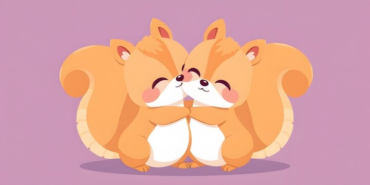 Adorable anime-style illustration of two cute squirrels hugging, with a soft fluffy look and clean simple design, perfect for children themes and playful visuals.