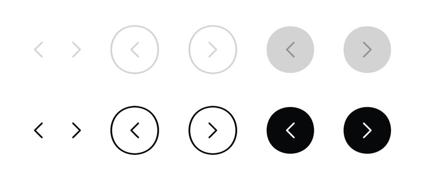 Next and previous buttons. Web interface navigation buttons icon set. Forward and backward signs.  Directional Control Symbols

