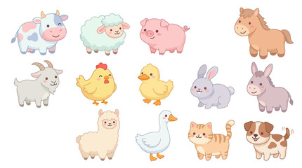 Fototapeta premium Cute Cartoon Farm Animals Collection Vector Illustration for Kids and Educational Content