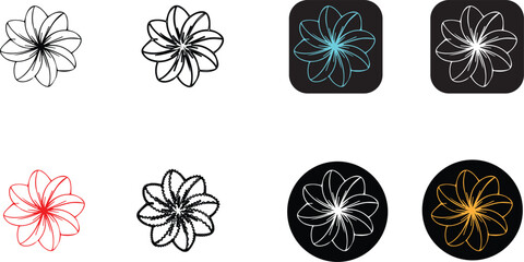 Minimalist Plumeria Flower Icon Set with Tropical Line Art Floral Symbols for Logo Design and Branding © Nusrat