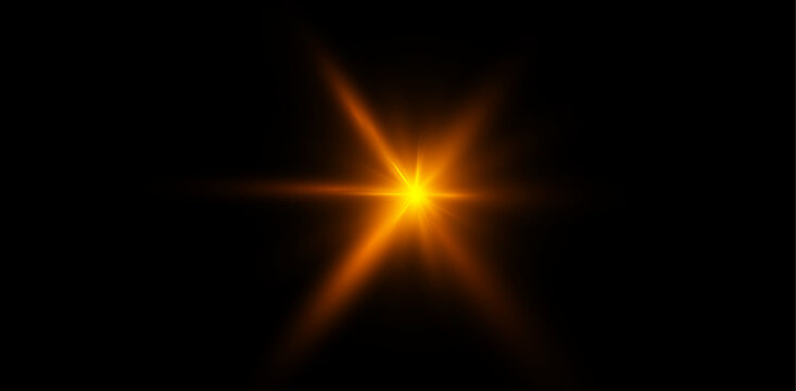 Bright solar flare and orange sun starburst in deep space abstract background