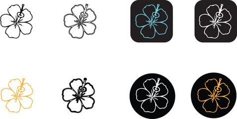 Hibiscus Flower Icon Set with Tropical Minimalist Line Art and Exotic Floral Symbols for Branding © Nusrat