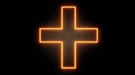 Fototapeta premium Neon Cross Symbol: Glowing Orange Outline on Dark Background — Modern Spiritual or Medical Graphic