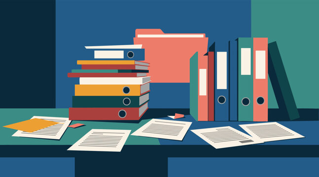 Office folders and papers scattered across desk surface