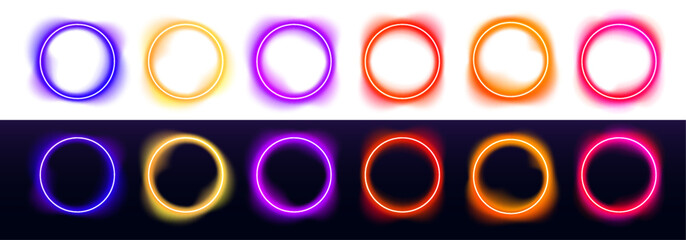 Purple glowing ring shines with soft circular energy motion. Light particles drift across dark abstract space. PNG futuristic design set. © Extrastock