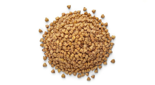 A pile of raw organic buckwheat groats isolated on a clean white background