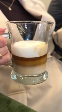 layered coffee drinks preparation latte cappuccino macchiato flat white frappe close up 