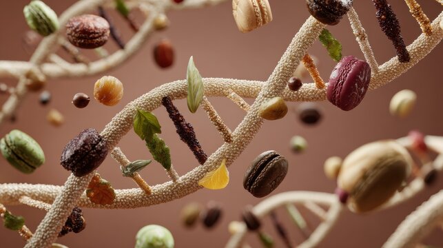 Genetic Strands Connected to Food Structures in High Fidelity Visuals