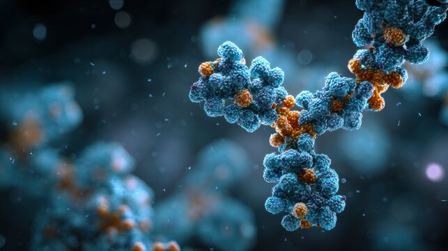 Detailed 3D Render of Antibody Molecular Structure in High Fidelity