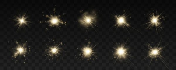 Fototapeta premium Bright flare bursts behind abstract horizon line. Warm light fills minimal composition space. Vector illustration for sunrise inspired design.