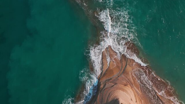 Aerial Drone Rising Shot Over Cape Drastis White Cliffs and Turquoise Sea in Corfu Greece