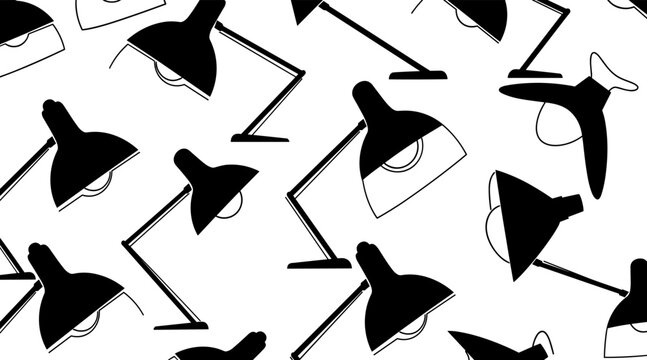 Desk lamp silhouettes arranged in scattered white pattern, no seamless