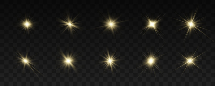 Golden light flares over abstract cosmic background. Sun rays create soft glow and lens flare accents. Vector illustration for modern design projects.