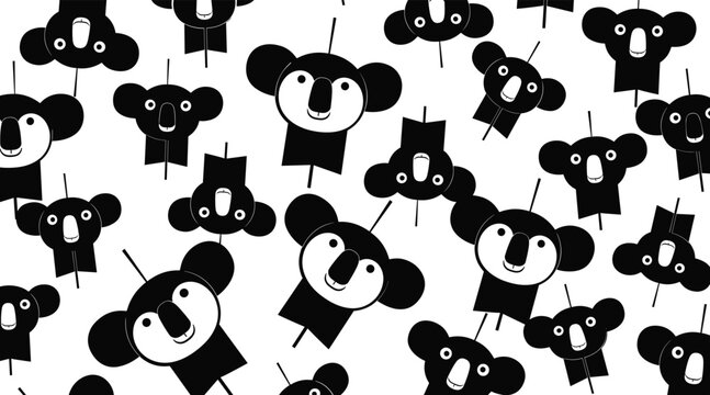 Koala character smiling and tilting in repeating seamless pattern, no seamless