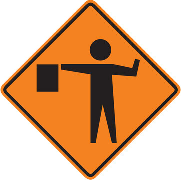 FLAGGER AHEAD, Temporary/construction Signs, Flag person ahead, transportation directions, Public Information Signs, Flagger (symbol)