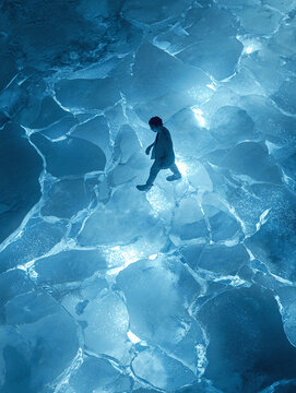 Businessman Walking on Cracking Ice &mdash; Risk, Uncertainty, and Business Challenge Concept