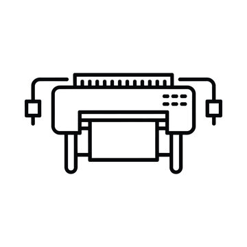Line drawing of a vintage dot matrix printer with connecting cables