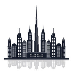Obraz premium symmetrical modern skyscraper skyline silhouette vector illustration 