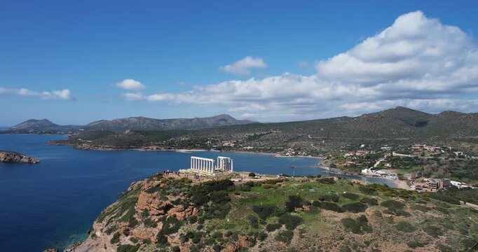 Aerial panorama of the ancient temple of Poseidon