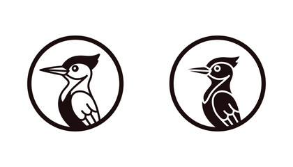 Woodpecker bird profile portrait vector icon set inside a circle frame for nature and wildlife conservation design © Chroma