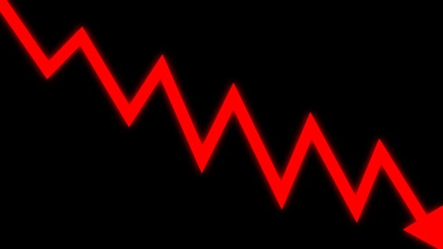Red glowing zigzag line animation symbolizing alert, data drop, or signal waveform, perfect for tech visuals, stock market themes, HUD interfaces, and dynamic video overlays alpha channel