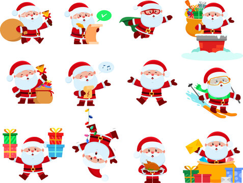Funny Santa Claus Cartoon Character Collection Set Christmas Holiday Illustrations &ndash; Vector Flat Collection Set Isolated On Transparent Background