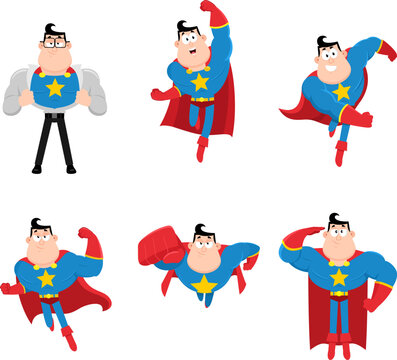 Superhero Cartoon Character Mascot Collection Set Success Power Concept &ndash; Vector Flat Design Collection Set Isolated On Transparent Background