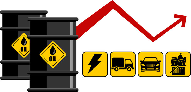 Oil Price Increase Impact on Energy Transport and Food Costs &ndash; Rising Inflation Concept Vector Illustration Flat Design Isolated On Transparent Background