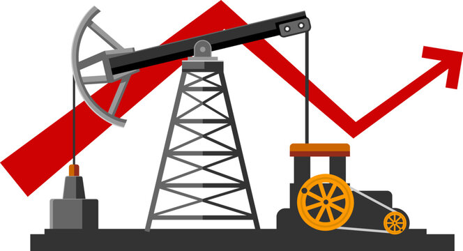 Oil Pump Jack Animation With Rising Arrow Petroleum Production and Price Increase - Vector Illustration Flat Design Isolated On Transparent Background