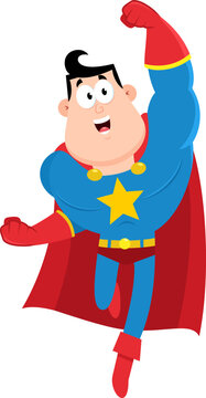 Superhero Cartoon Character Flying With Raised Fist Celebrating Success &ndash; Vector Illustration Flat Design Isolated On Transparent Background