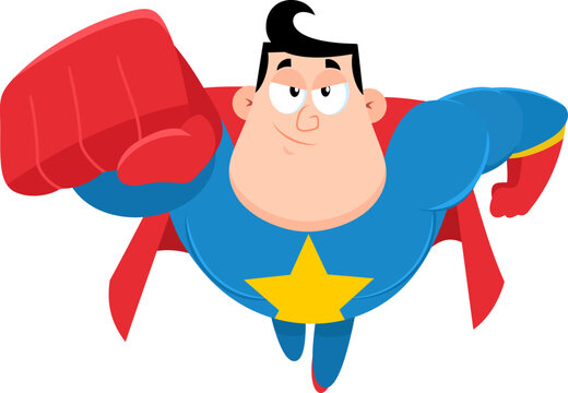 Superhero Cartoon Character Flying Forward With Punch Gesture Power &ndash; Vector Illustration Flat Design Isolated On Transparent Background
