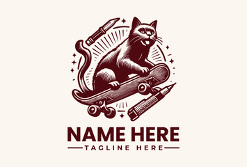 A cat on a skateboard logo template. © vectorvovdesign