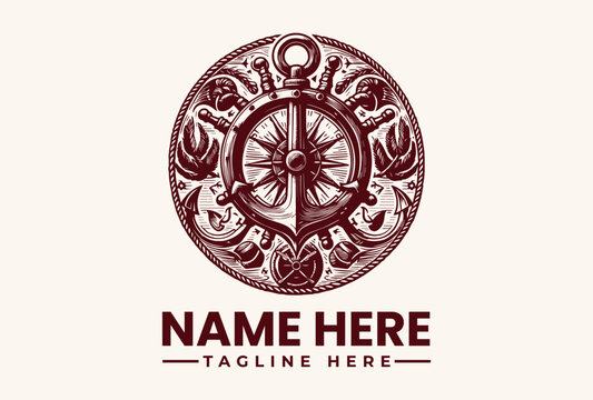 Vintage nautical compass logo template design.