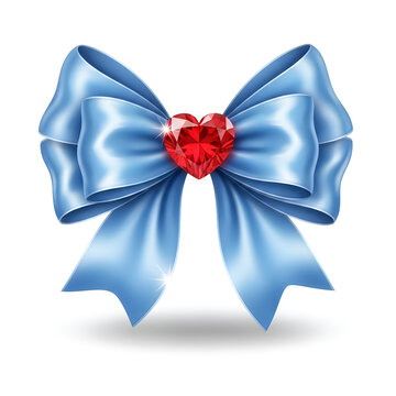 Elegant blue bow with red gemstone a decorative gift presentation