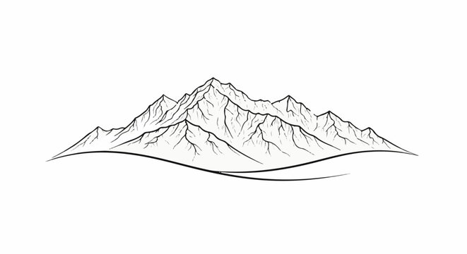 Stylized line art of a jagged mountain range against a white background