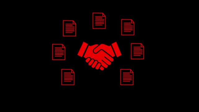Ai driven procurement technology and automation improve supply chain management with digital handshake and document icons in business concept animation 4k vido