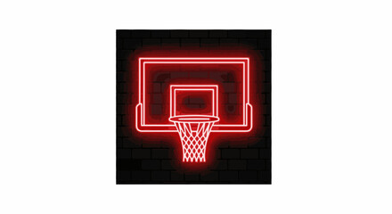 Glowing red neon basketball hoop on brick wall © tina