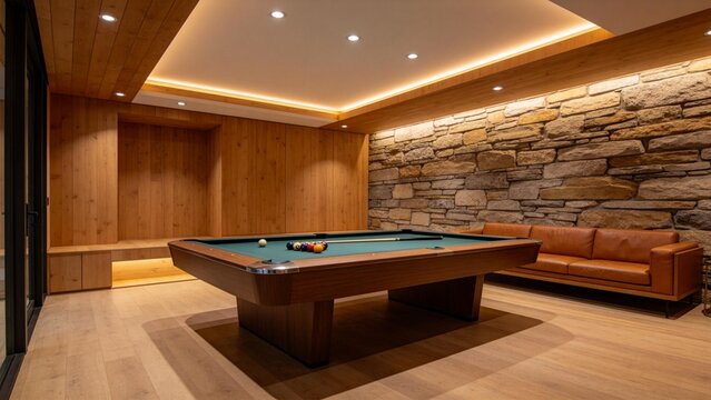 Pool table in a wooden room