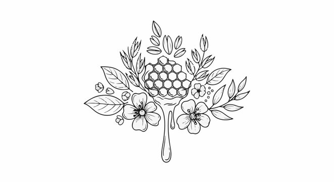 Delicate floral design featuring a honeycomb with dripping nectar