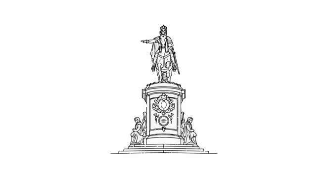 Detailed sketch of an equestrian statue pointing direction