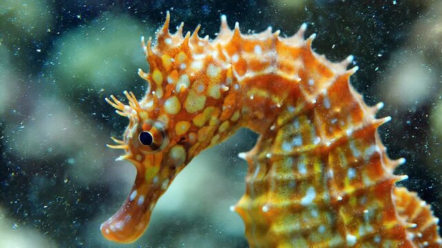Macro Shot of a Seahorse Swimming in Clear Blue Water