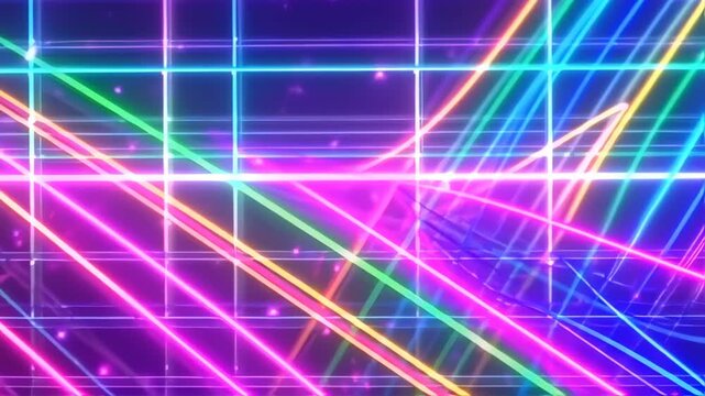 Abstract neon lines crisscrossing a grid pattern