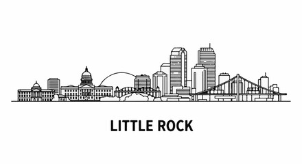 Obraz premium A black and white line drawing depicts a city skyline with varied buildings and a bridge