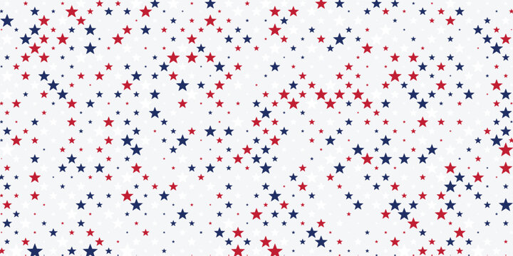 Seamless pattern of red and blue stars on white background