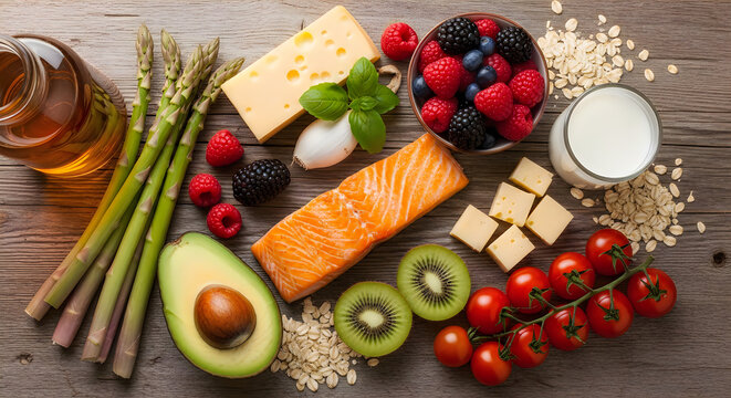 Healthy and colorful food spread a nutrient rich selection for wellness