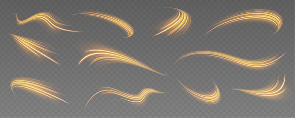 Obraz premium Warm golden swirls illuminate the composition with vibrant brilliance. Tiny sparkles enhance visual richness. Transparent background offers flexible usage.