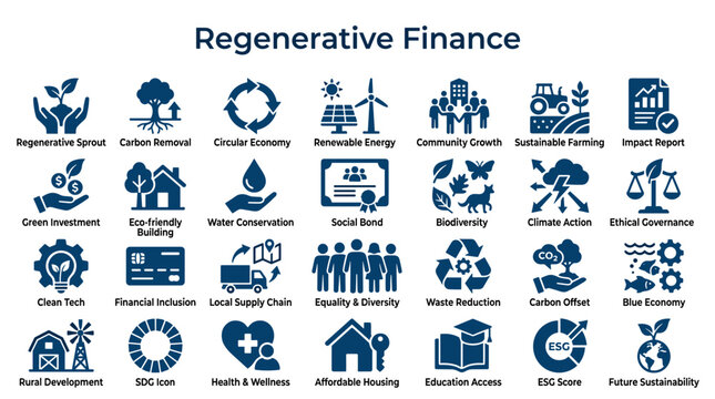 Regenerative Finance Icons Representing Sustainable Business Growth and Environmental Responsibility