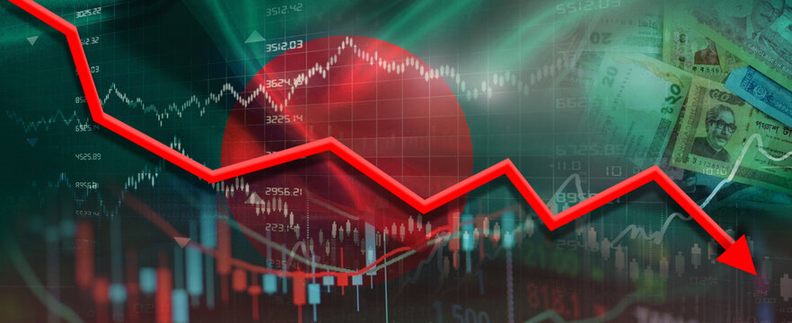Bangladeshi financial crisis on economic graph. Financial fall of Bangladesh on economy market