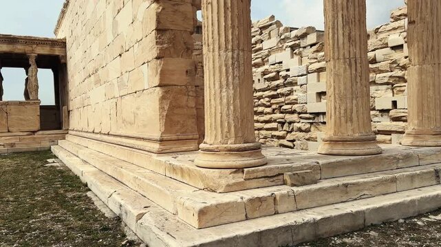 Porch Of Caryatidis Maidens, Erechtheion at ancient Acropolis in Athens Greece